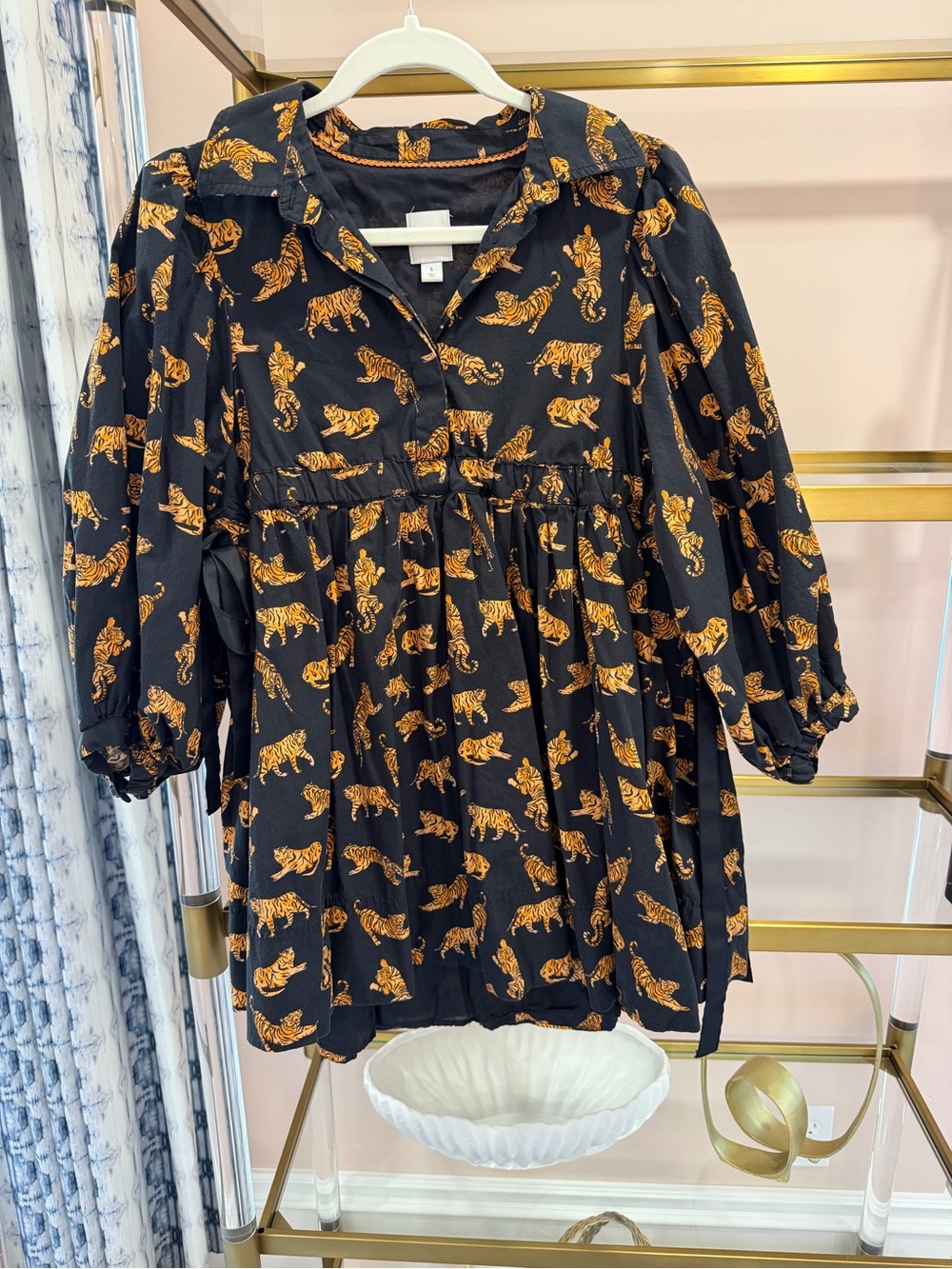 Maeve Black Dress with Gold Tiger Print